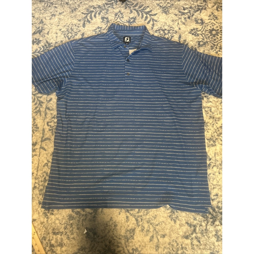 FootJoy Short Sleeve Polo Shirt Mens 2XL Blue  Striped Moisture Wicking Stretch